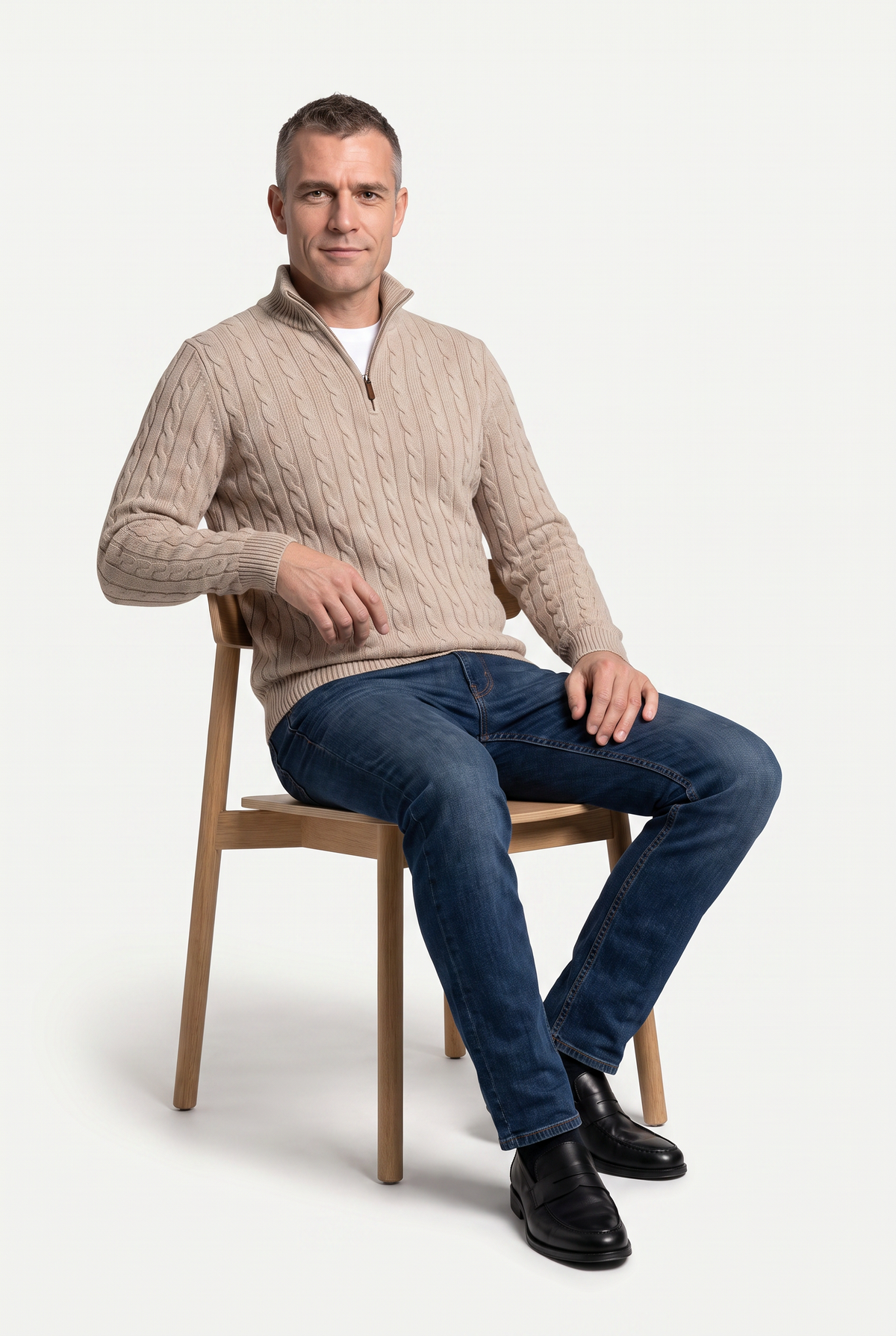 Mirsino Knit Quarter Zip Beige