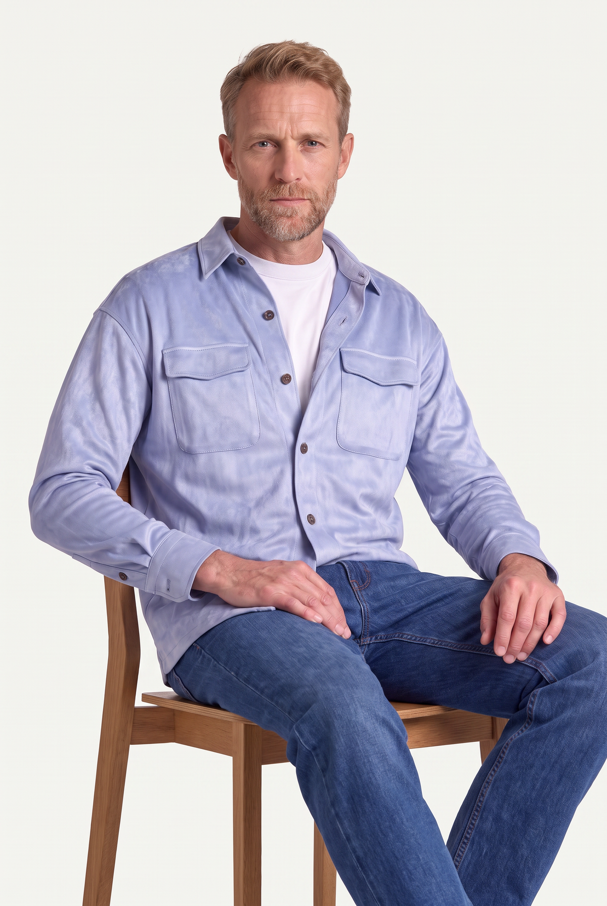 Mirsino Suede Overshirt | Light Blue