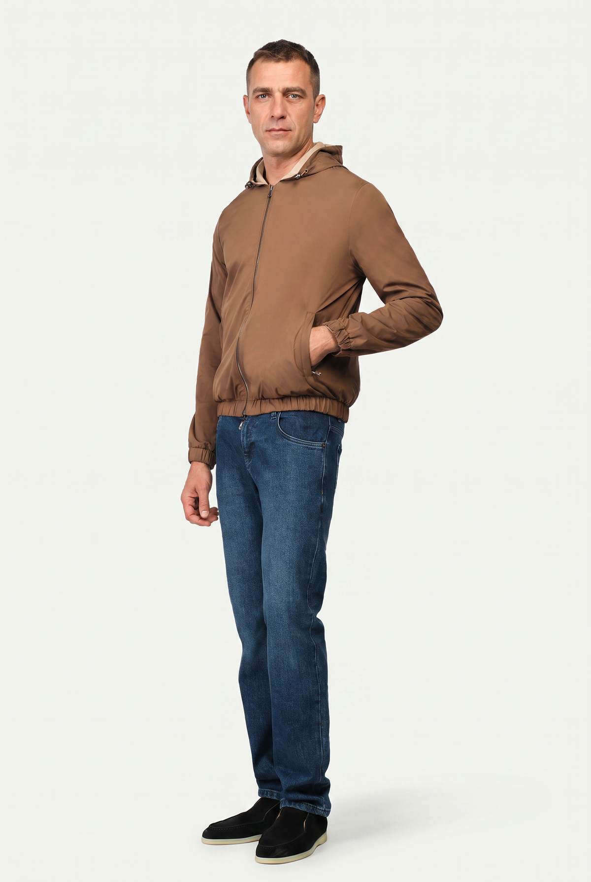 Reversible Hooded Wool City Jacket Beige