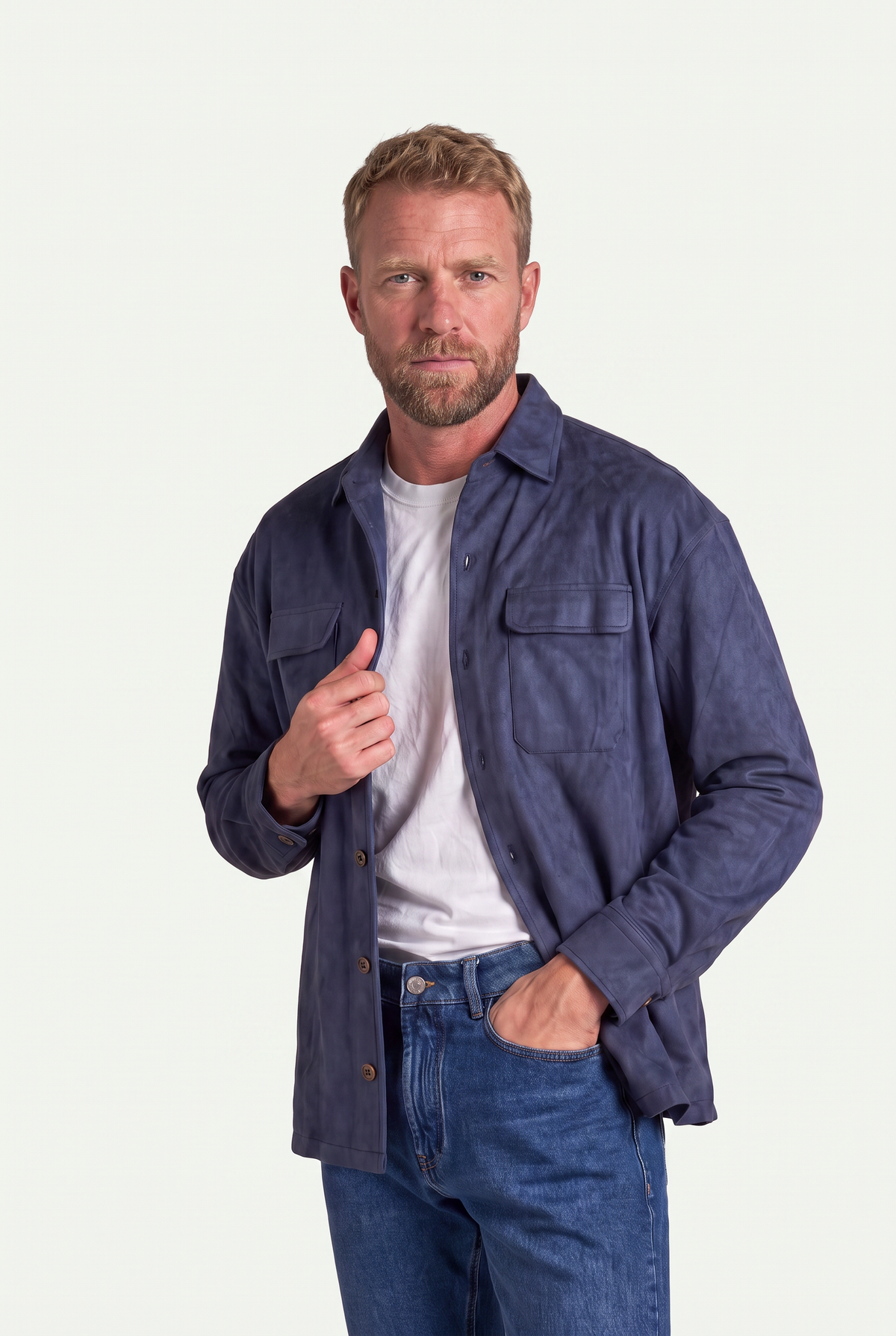 Mirsino Suede Overshirt | Navy