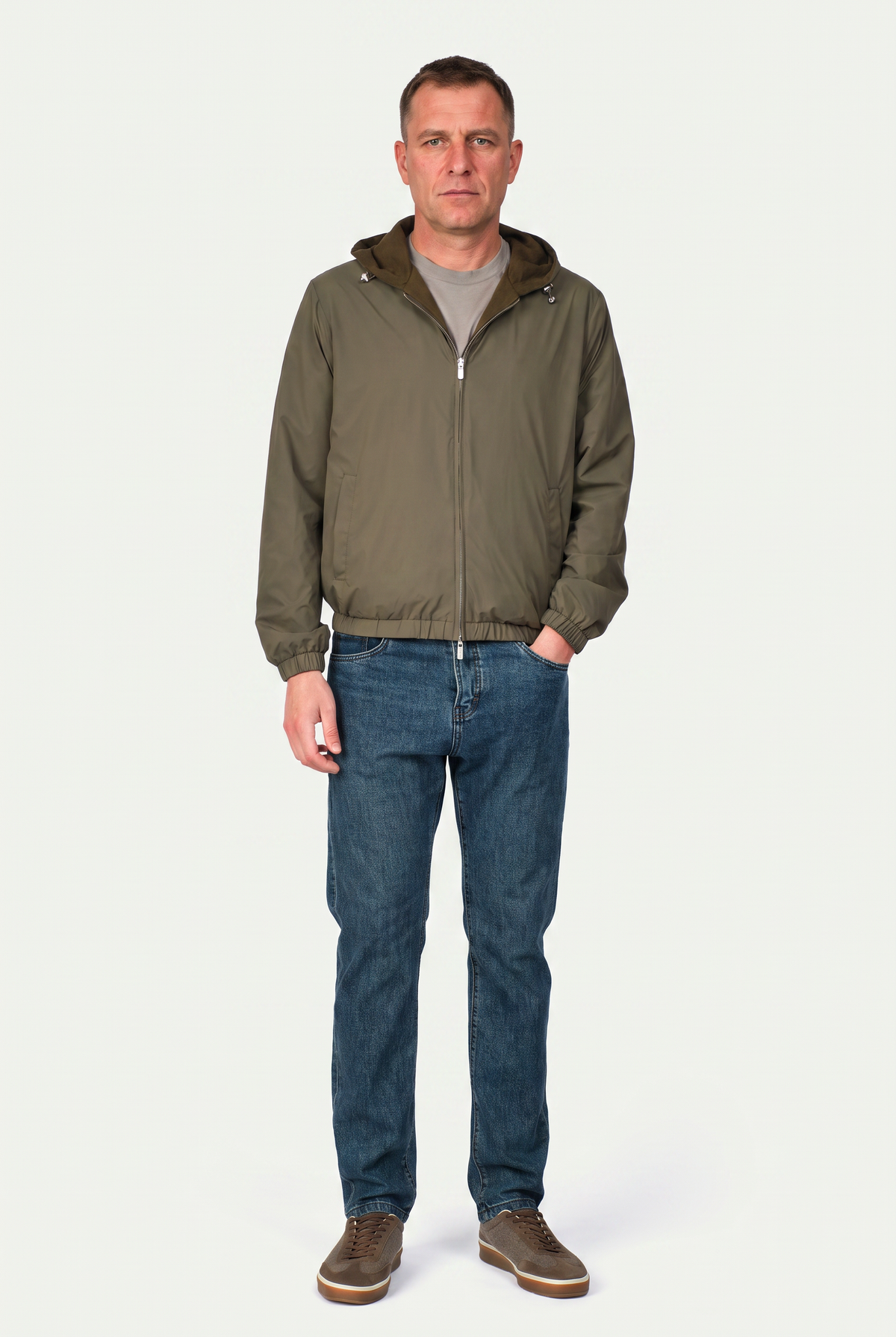 Reversible Hooded Wool City Jacket Green/Olive