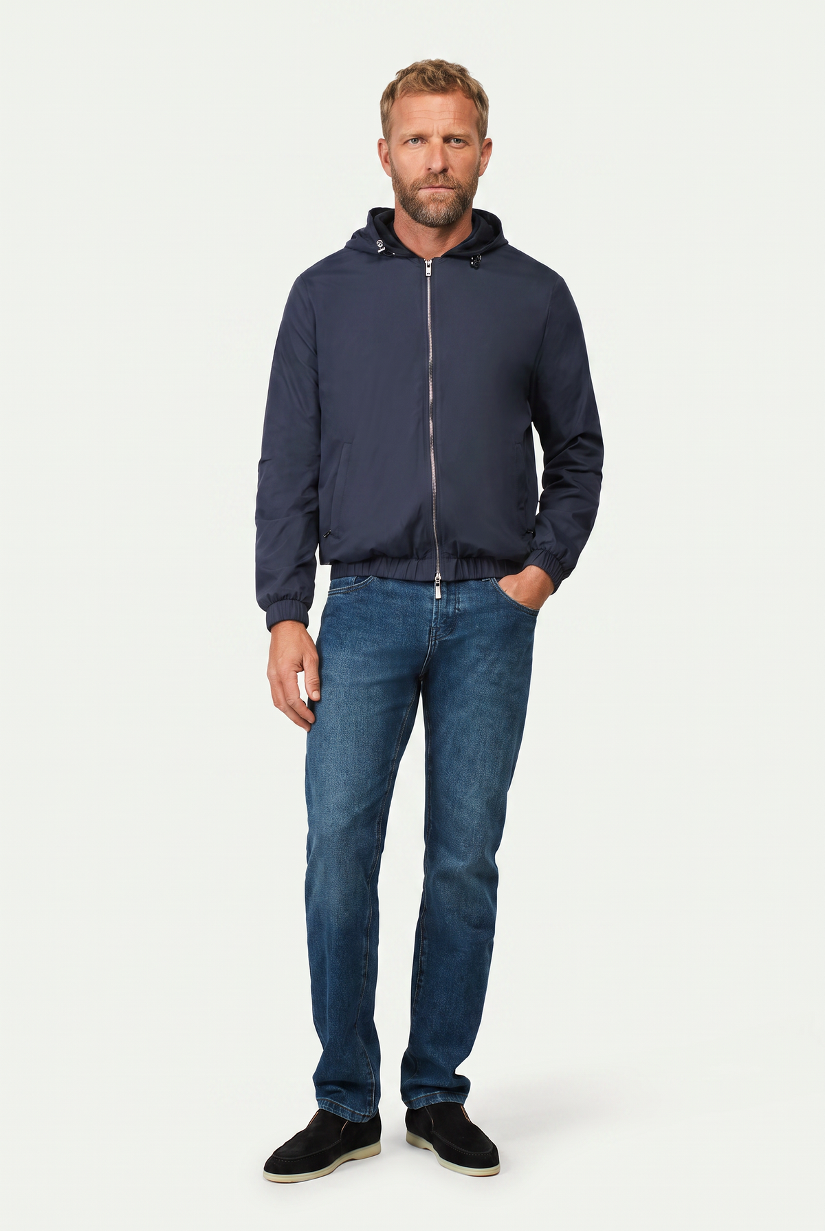Reversible Hooded Wool City Jacket Navy/Black
