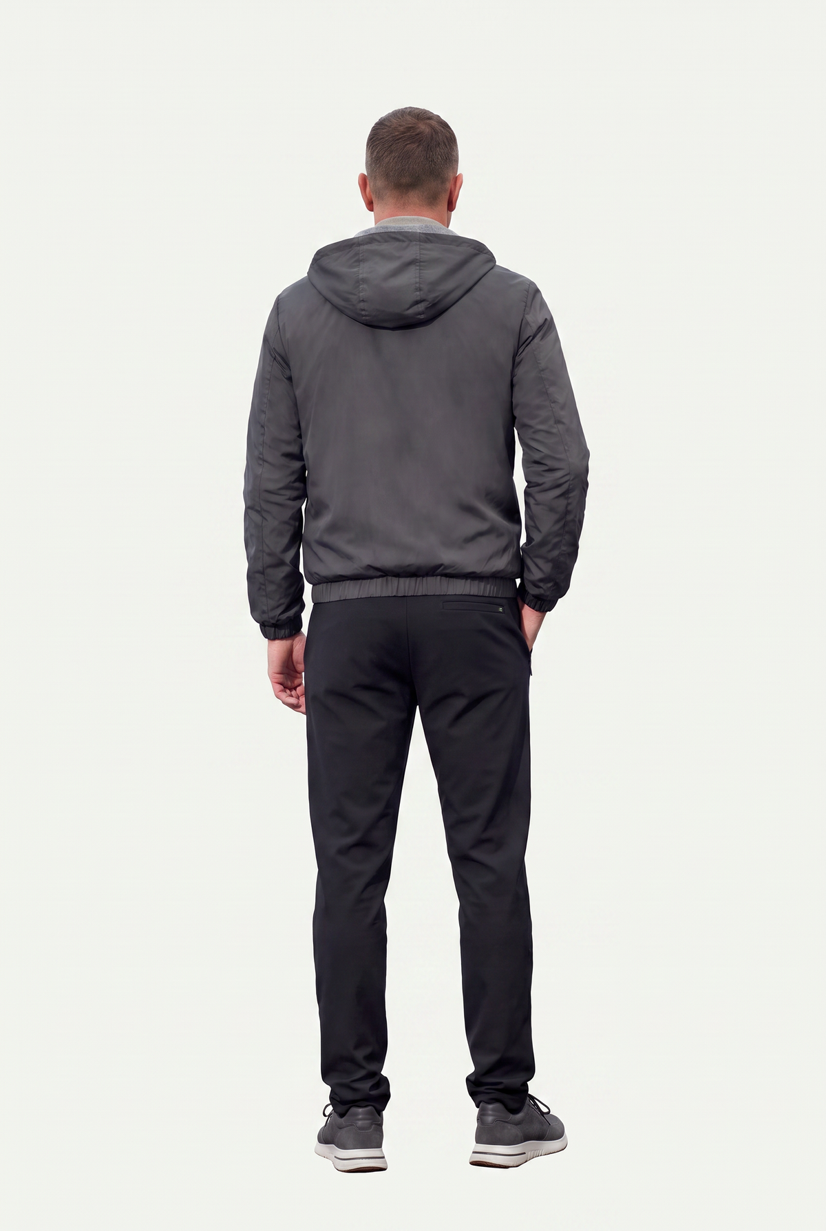 Reversible Hooded Wool City Jacket Grey