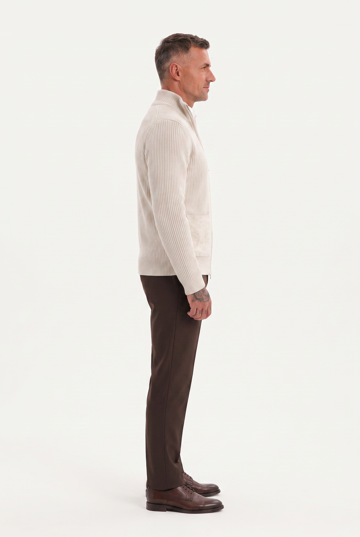 Mirsino Rib Knit Zip Cardigan Creme