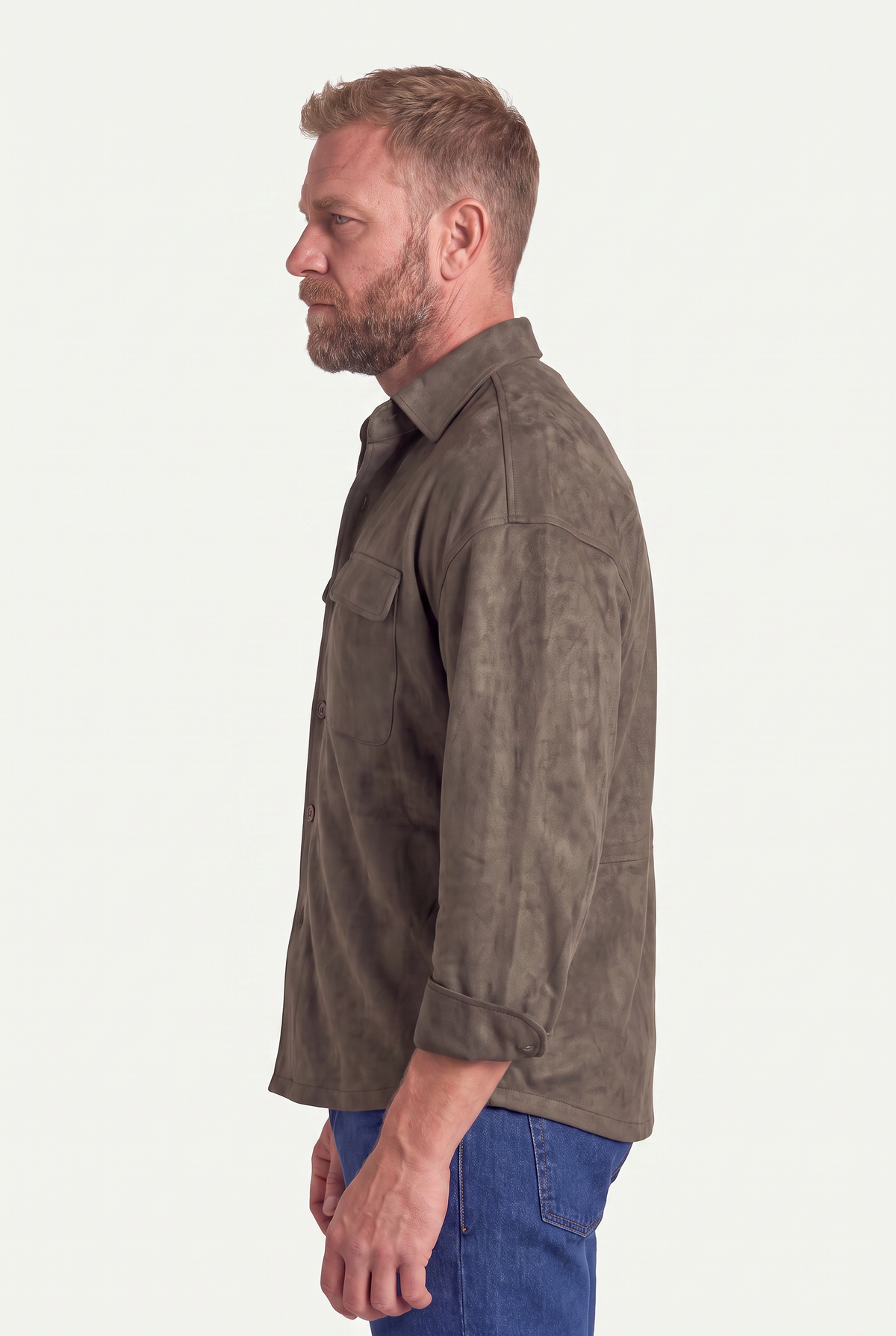 Mirsino Suede Overshirt | Khaki Green