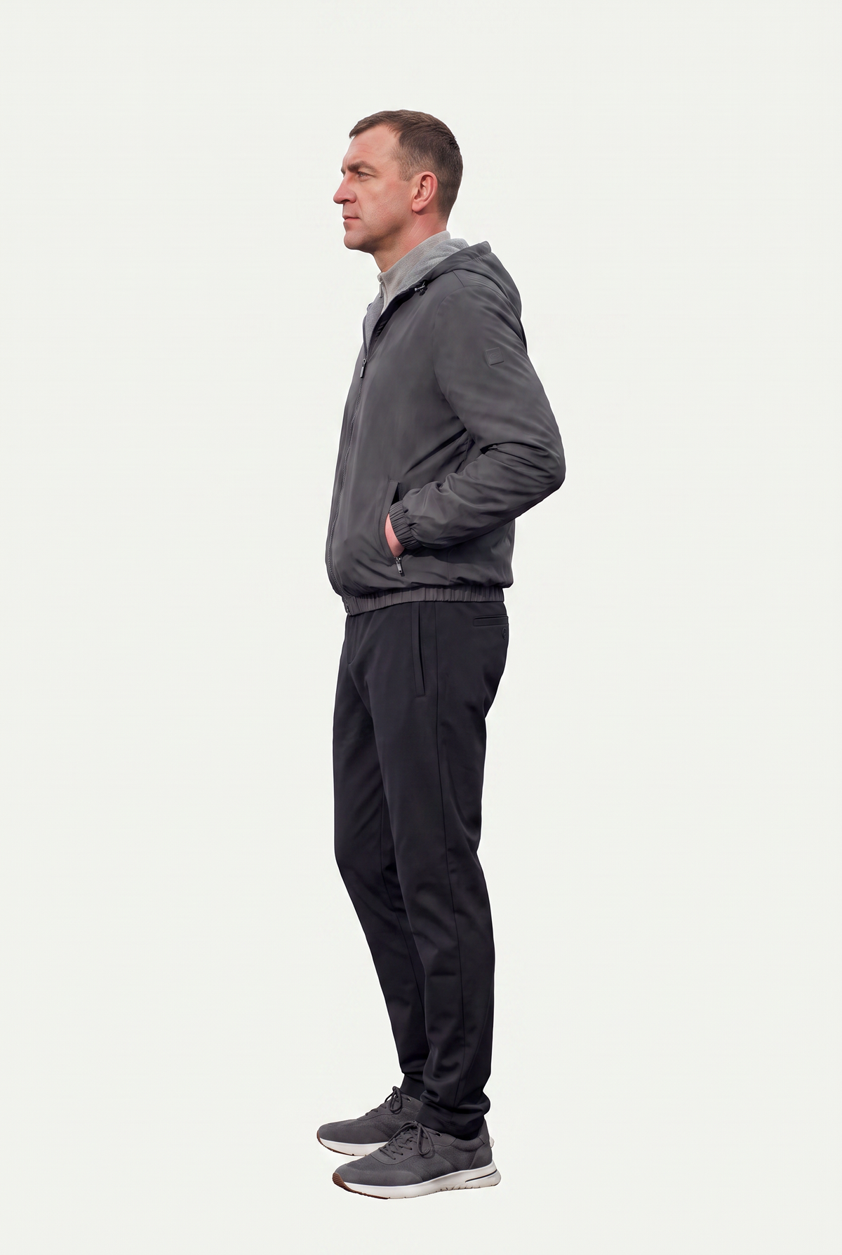 Reversible Hooded Wool City Jacket Grey