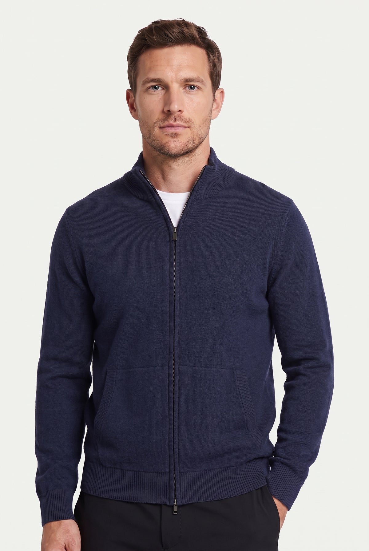 Mongolian Cashmere Full Zip Sweater Navy