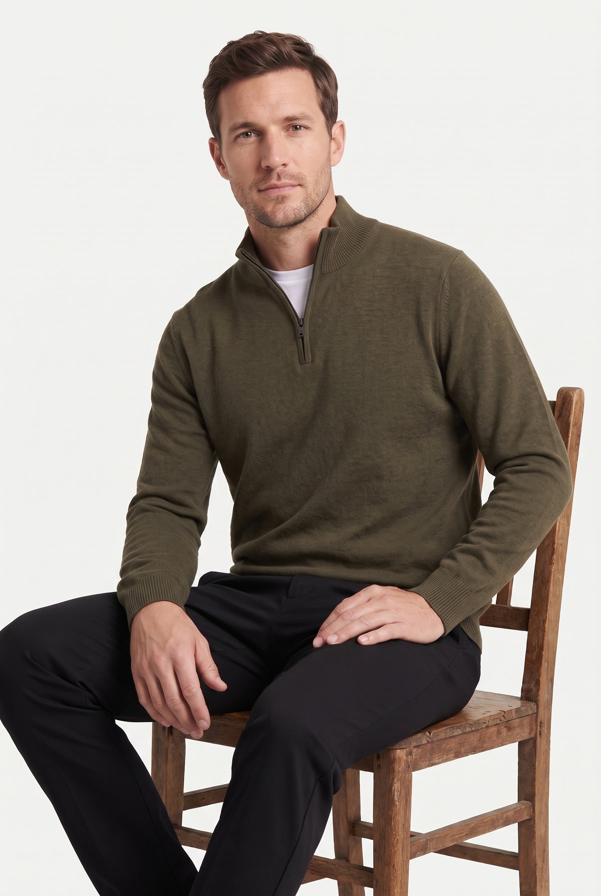 Mirsino Finest Cashmere 1/4 Zip Jumper - Olive