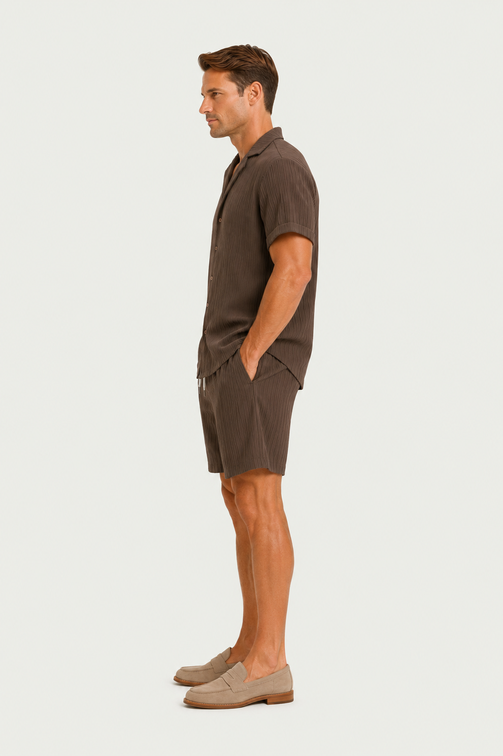 Linen Pleated Summer Set – Espresso Brown