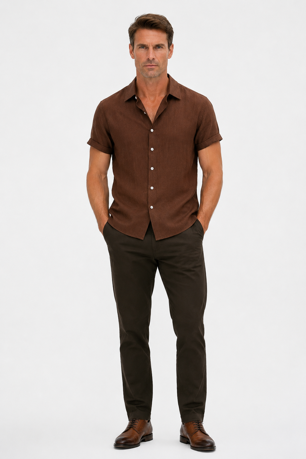 Linen Rayon Blend Button Up Shirt Peru
