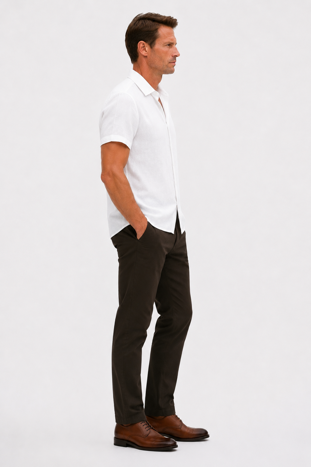 Linen Rayon Blend Button Up Shirt White