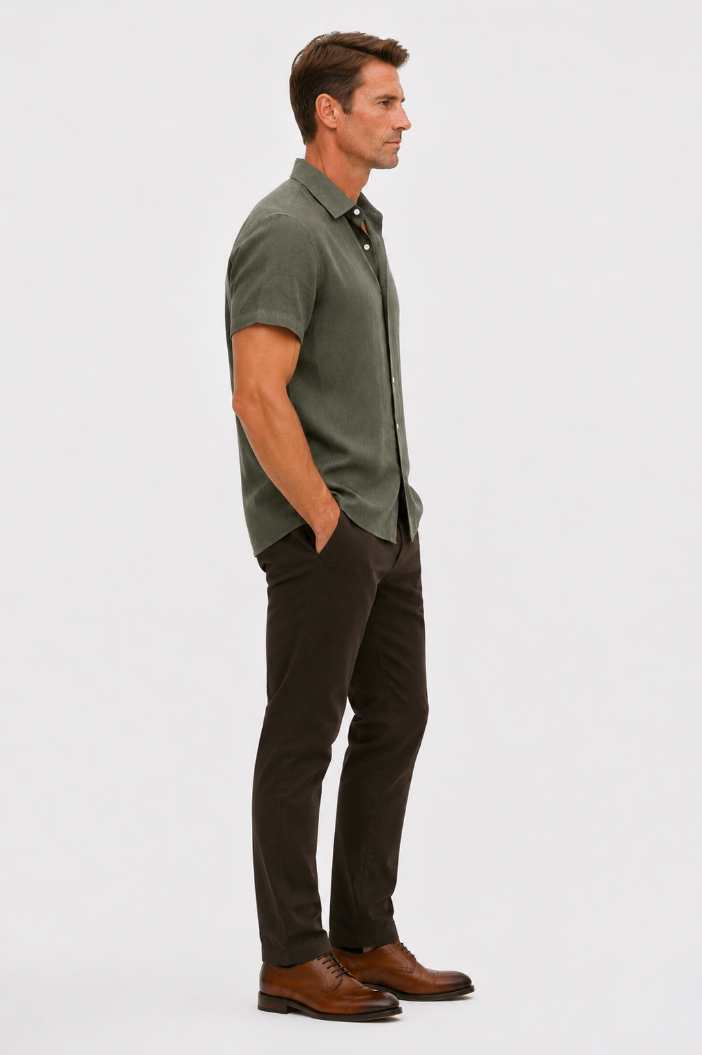 Linen Rayon Blend Button Up Shirt Darkgreen