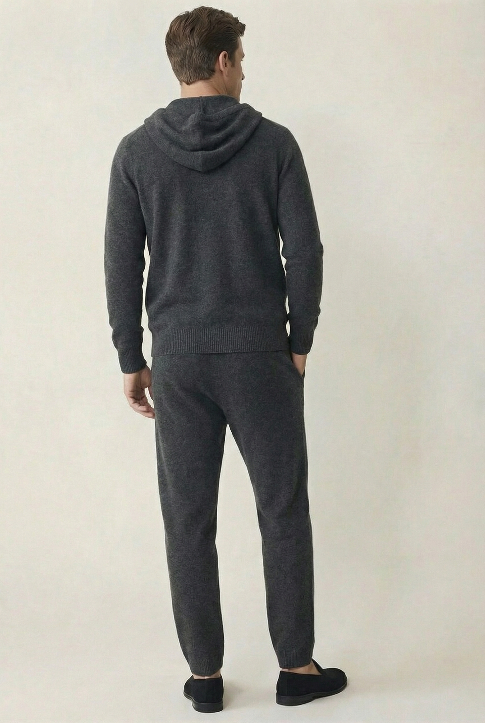 Premium Hooded Wool Zip Set - Charcoal Black