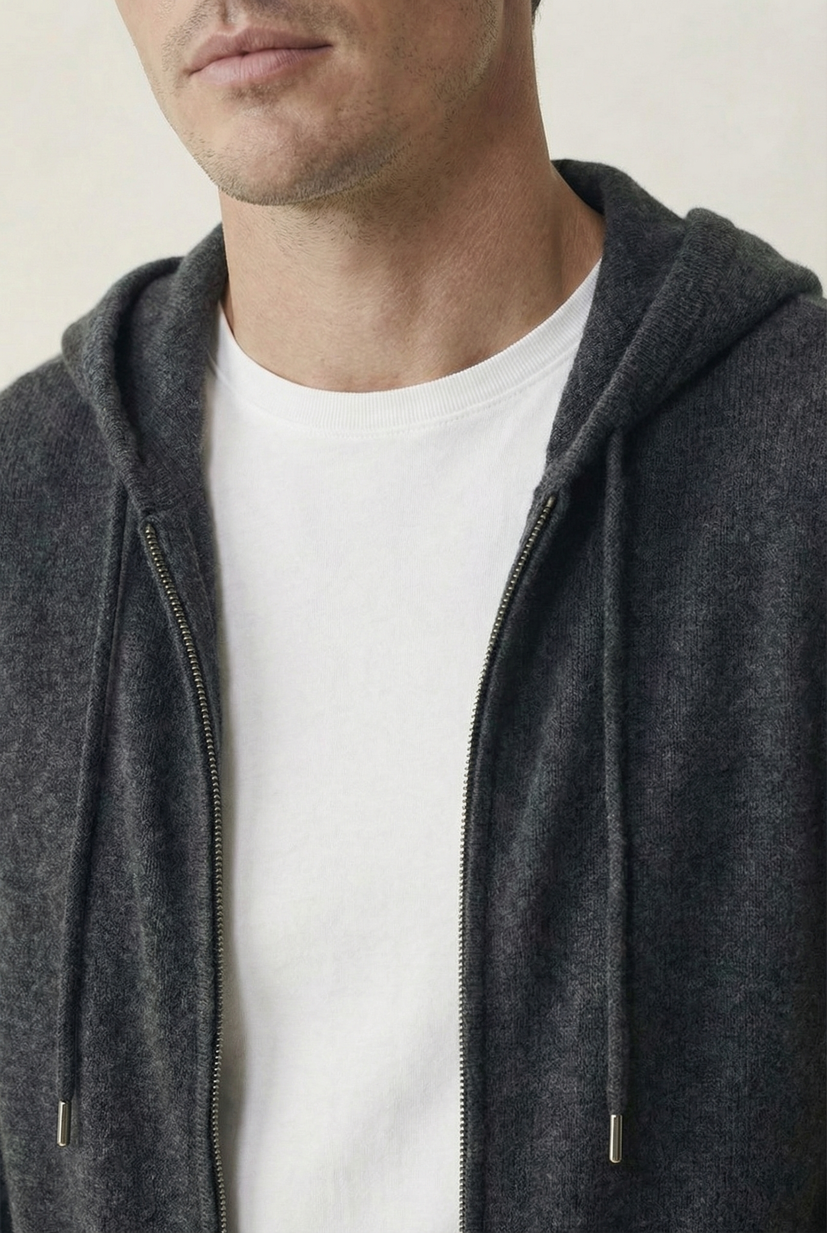 Premium Hooded Wool Zip Set - Charcoal Black