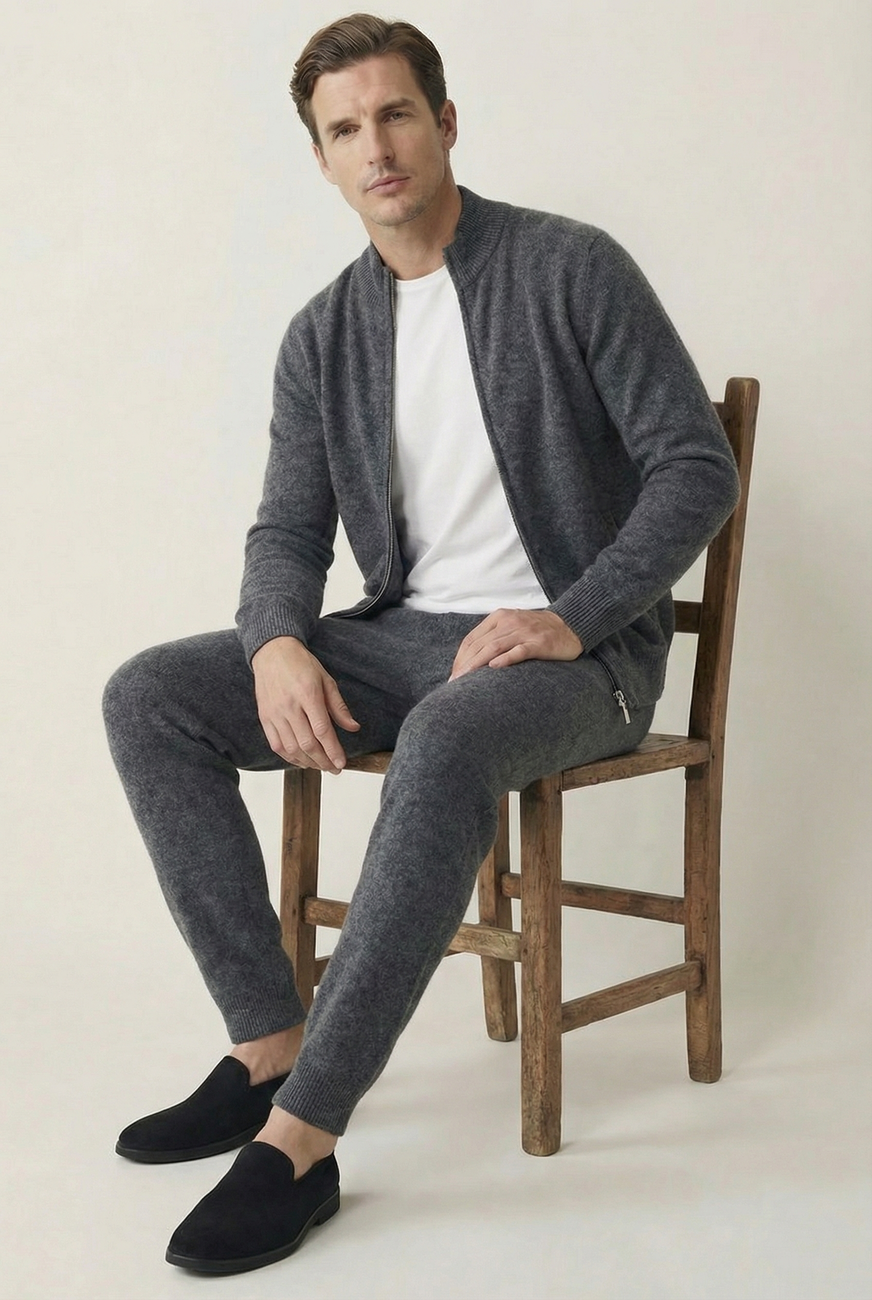 Premium Wool Zip Set - Charcoal Black