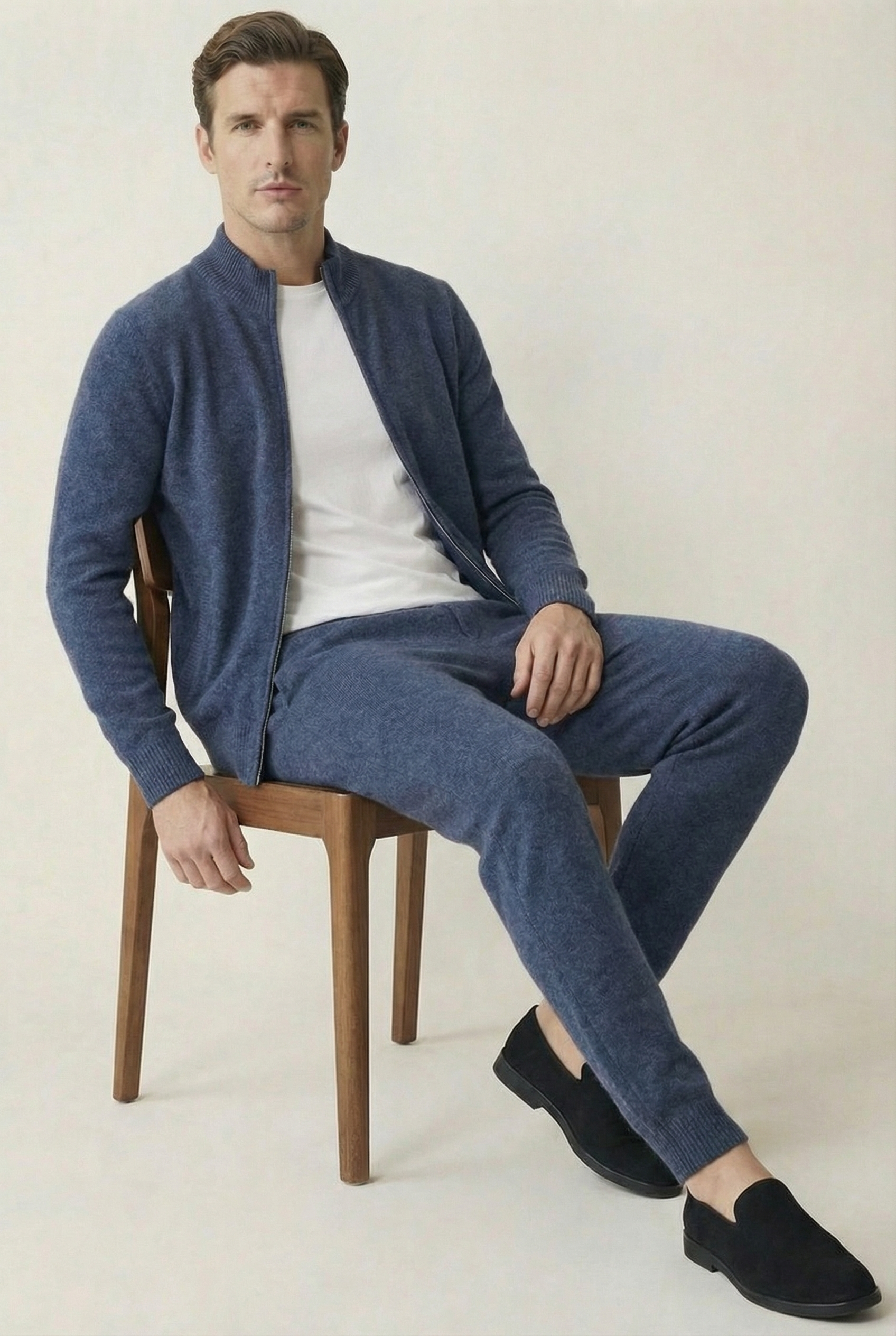 Premium Wool Zip Set - Cobalt Blue