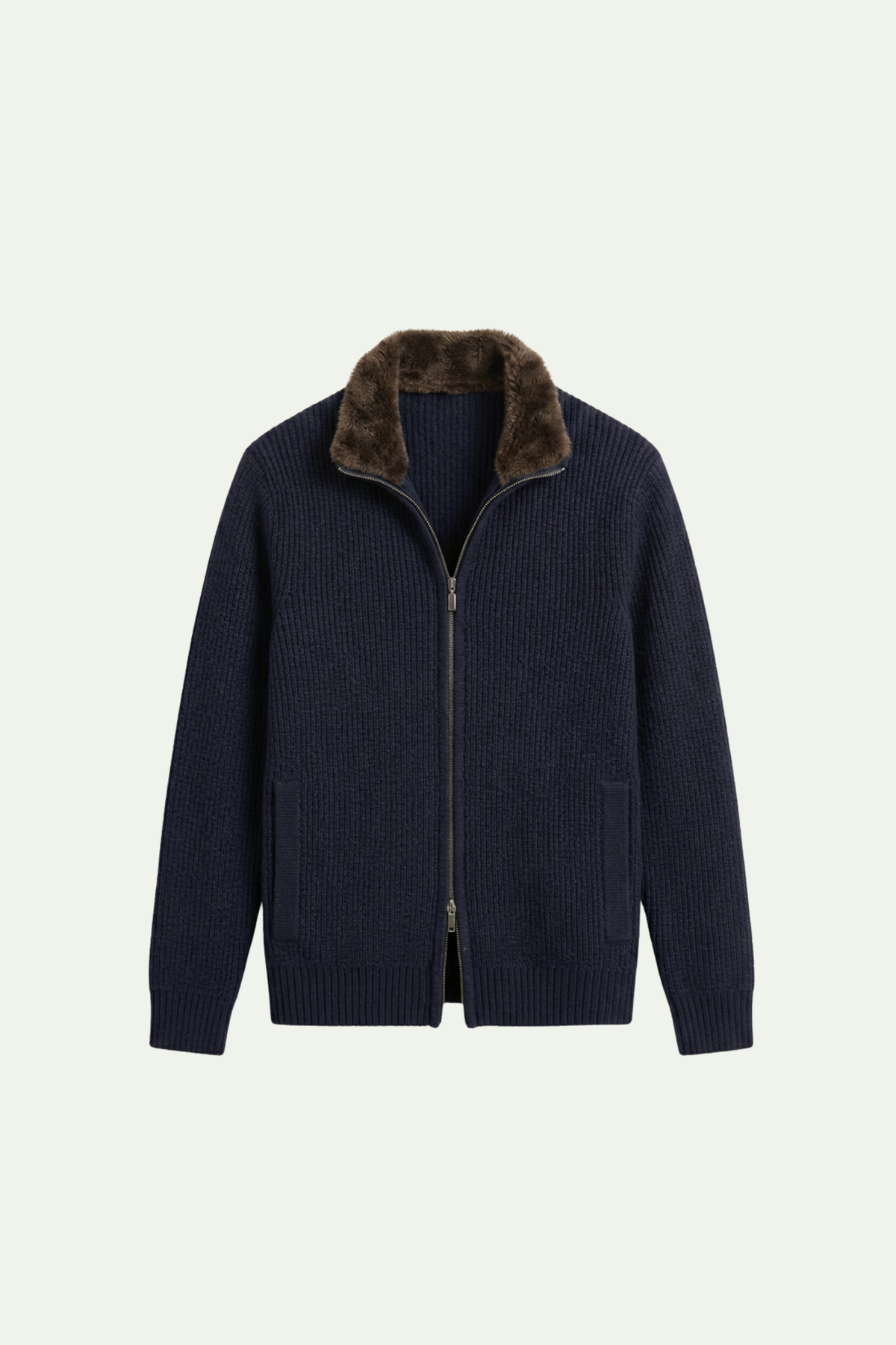 Fur Collar Wool Blouson Navy