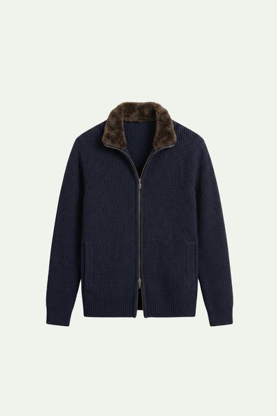 Fur Collar Wool Blouson Navy
