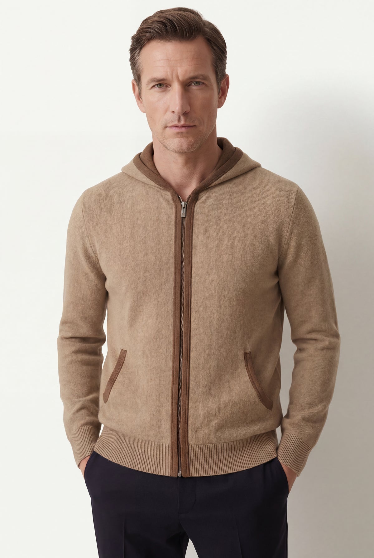 Cashmere Hooded Cardigan Brown
