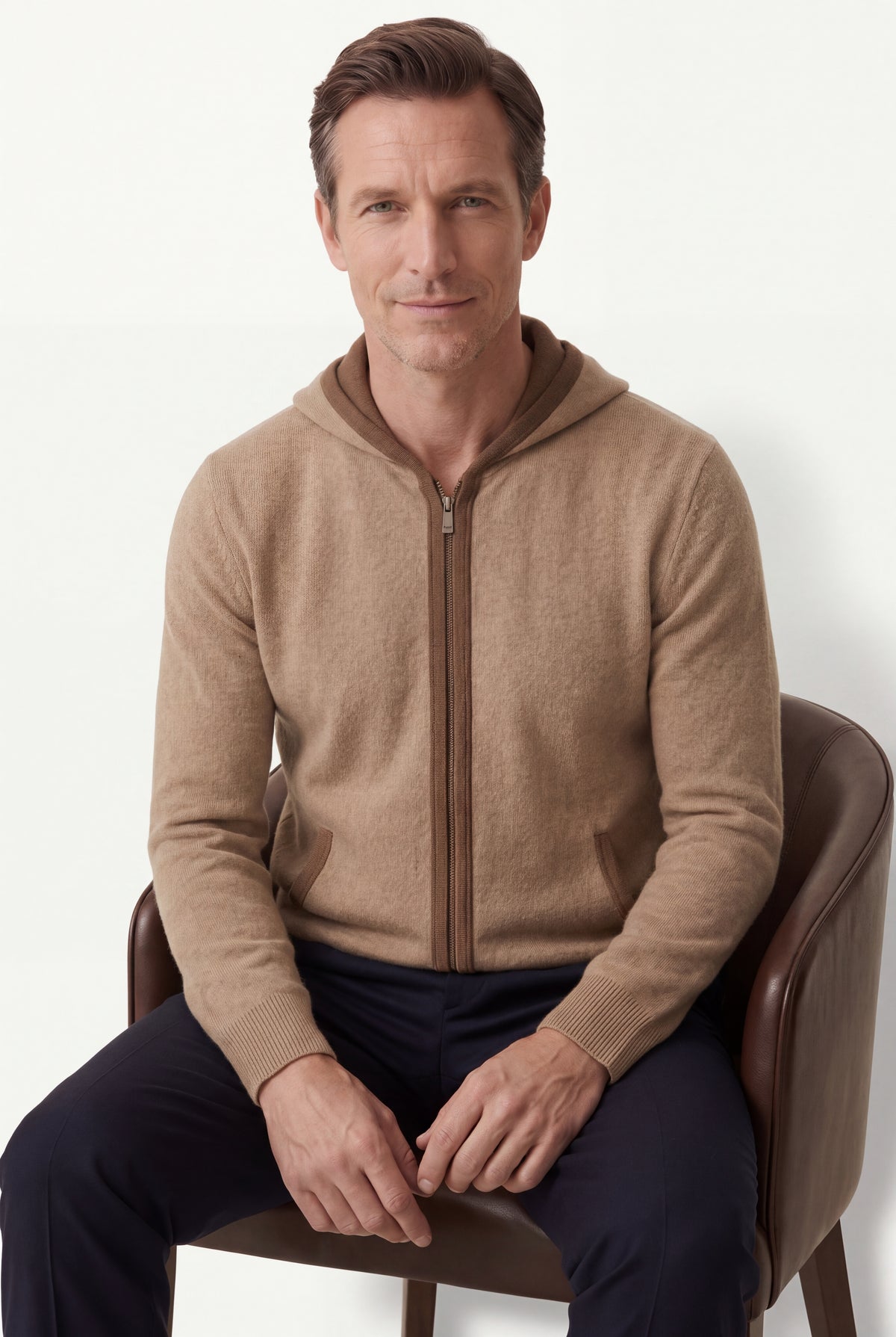 Cashmere Hooded Cardigan Brown