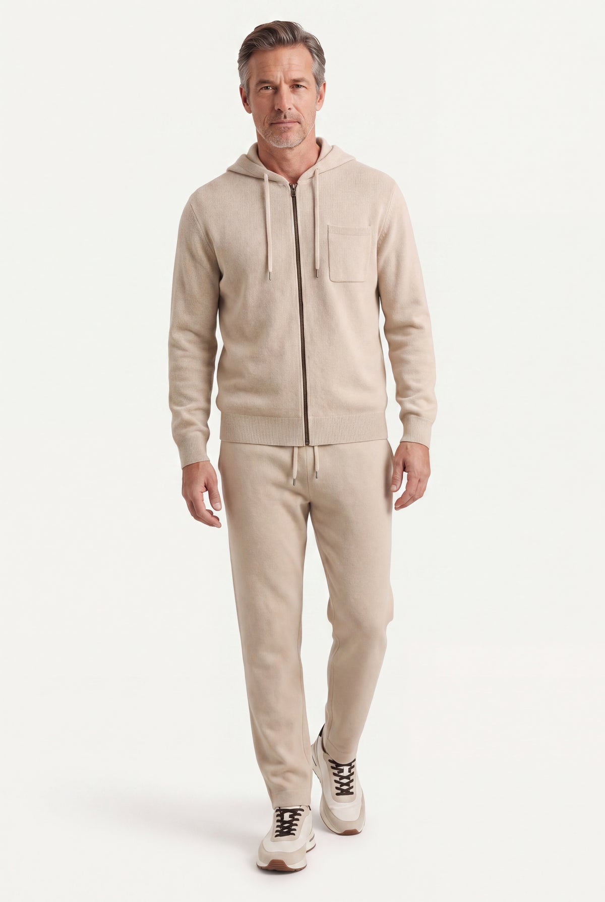 Elviro Cashmere Hooded Zip Set Cream