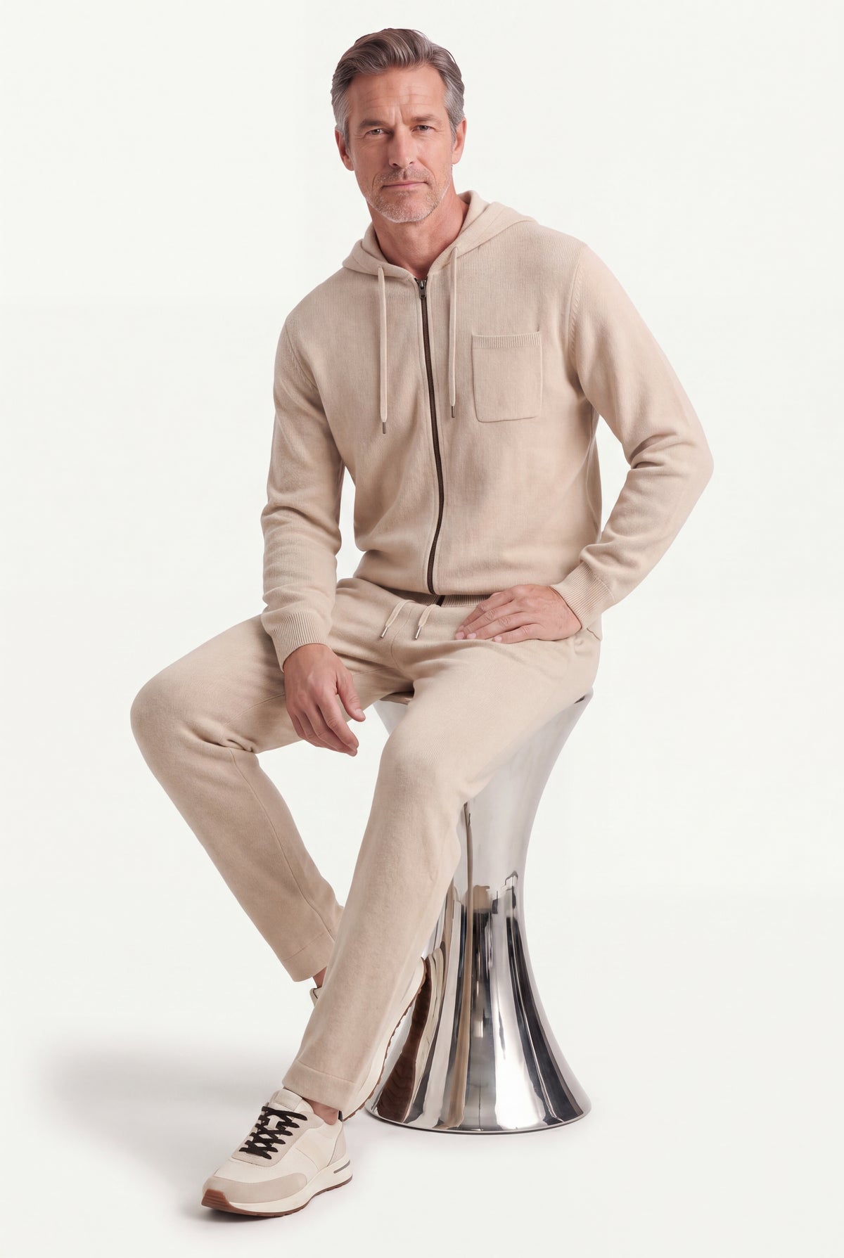 Elviro Cashmere Hooded Zip Set Cream