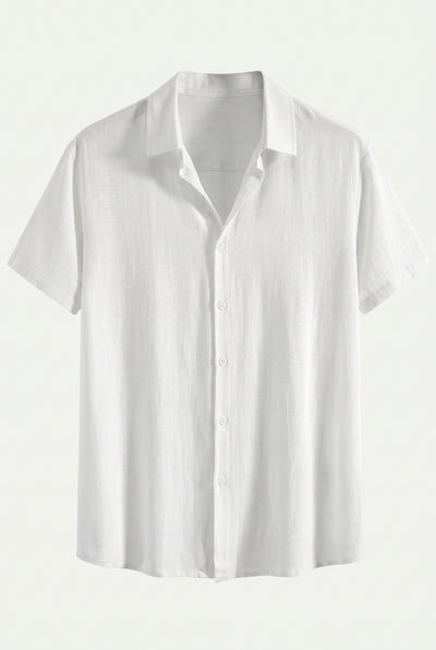 Linen Rayon Blend Button Up Shirt White