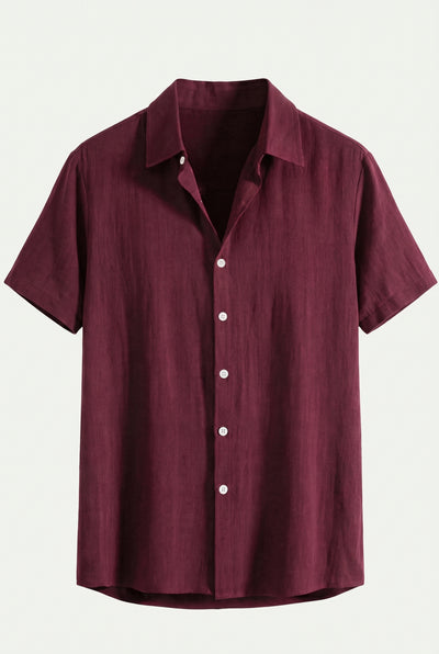Linen Rayon Blend Button Up Shirt Maroon