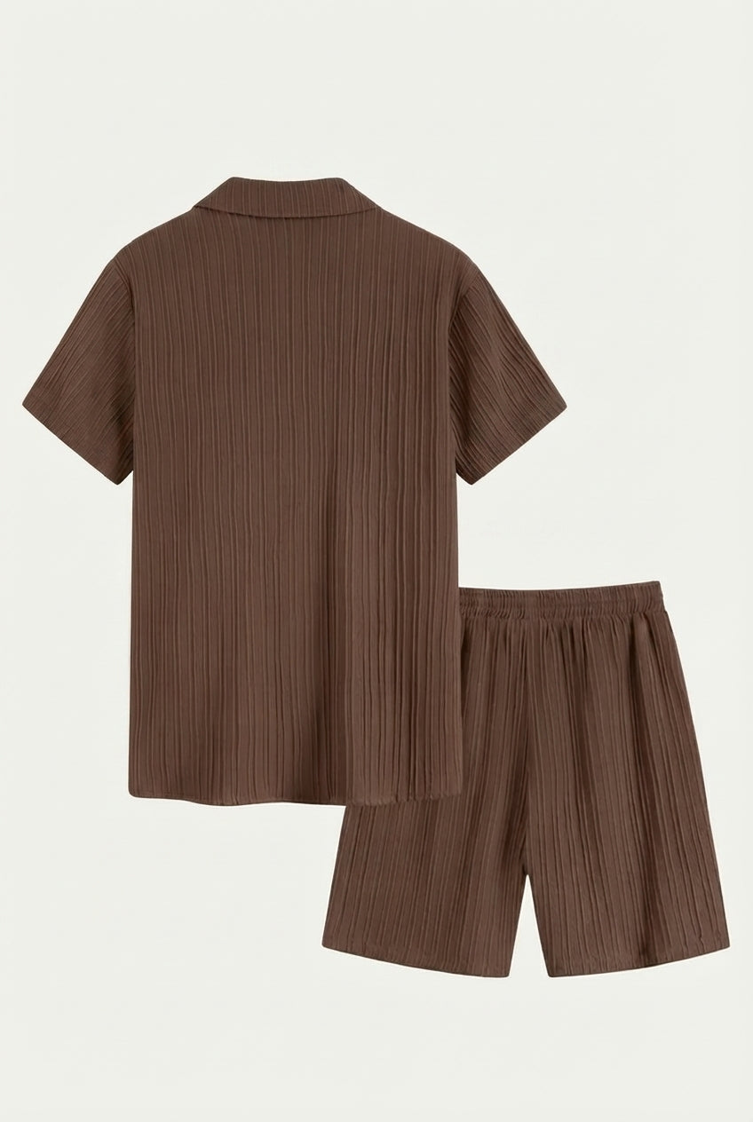 Linen Pleated Summer Set – Espresso Brown