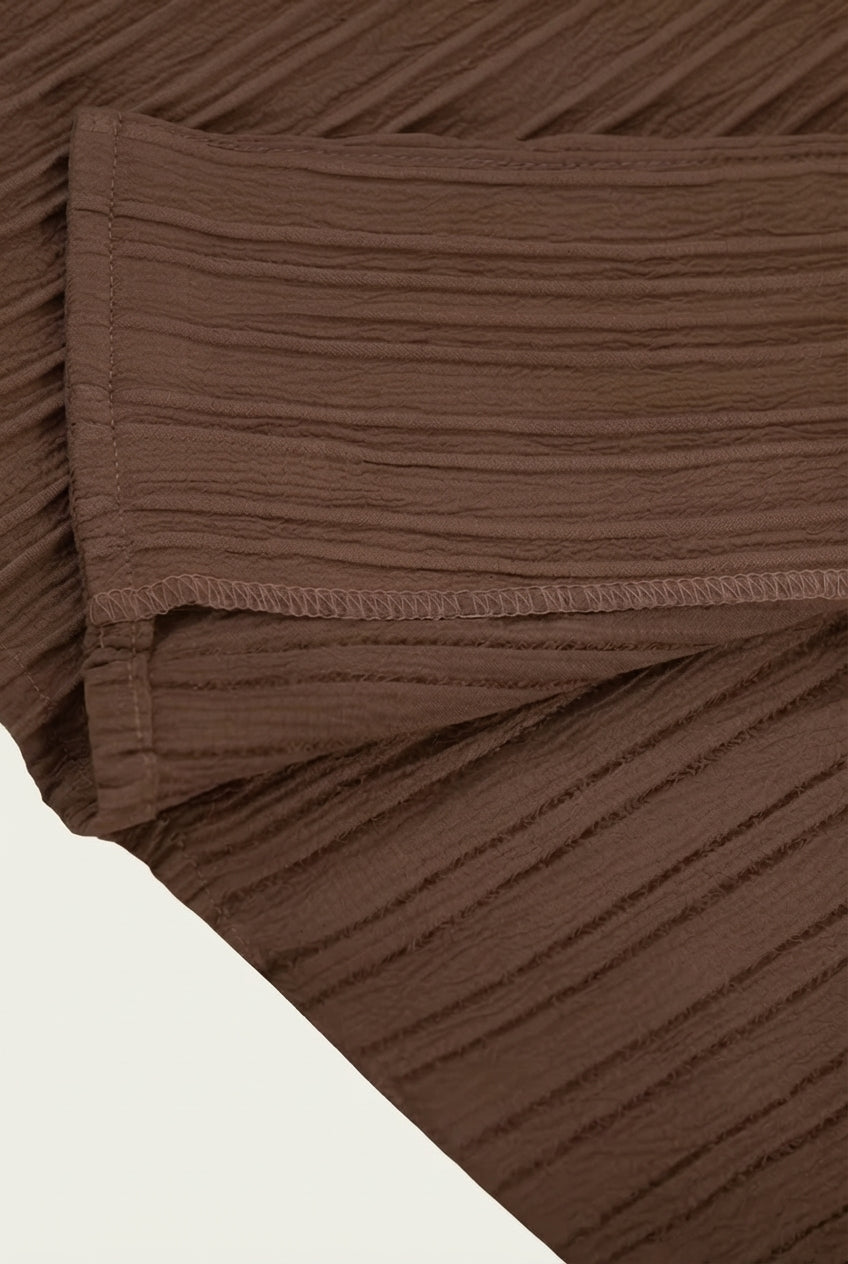 Linen Pleated Summer Set – Espresso Brown