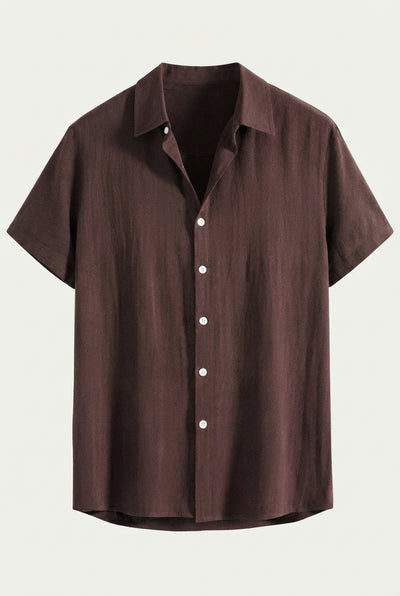 Linen Rayon Blend Button Up Shirt Coffee