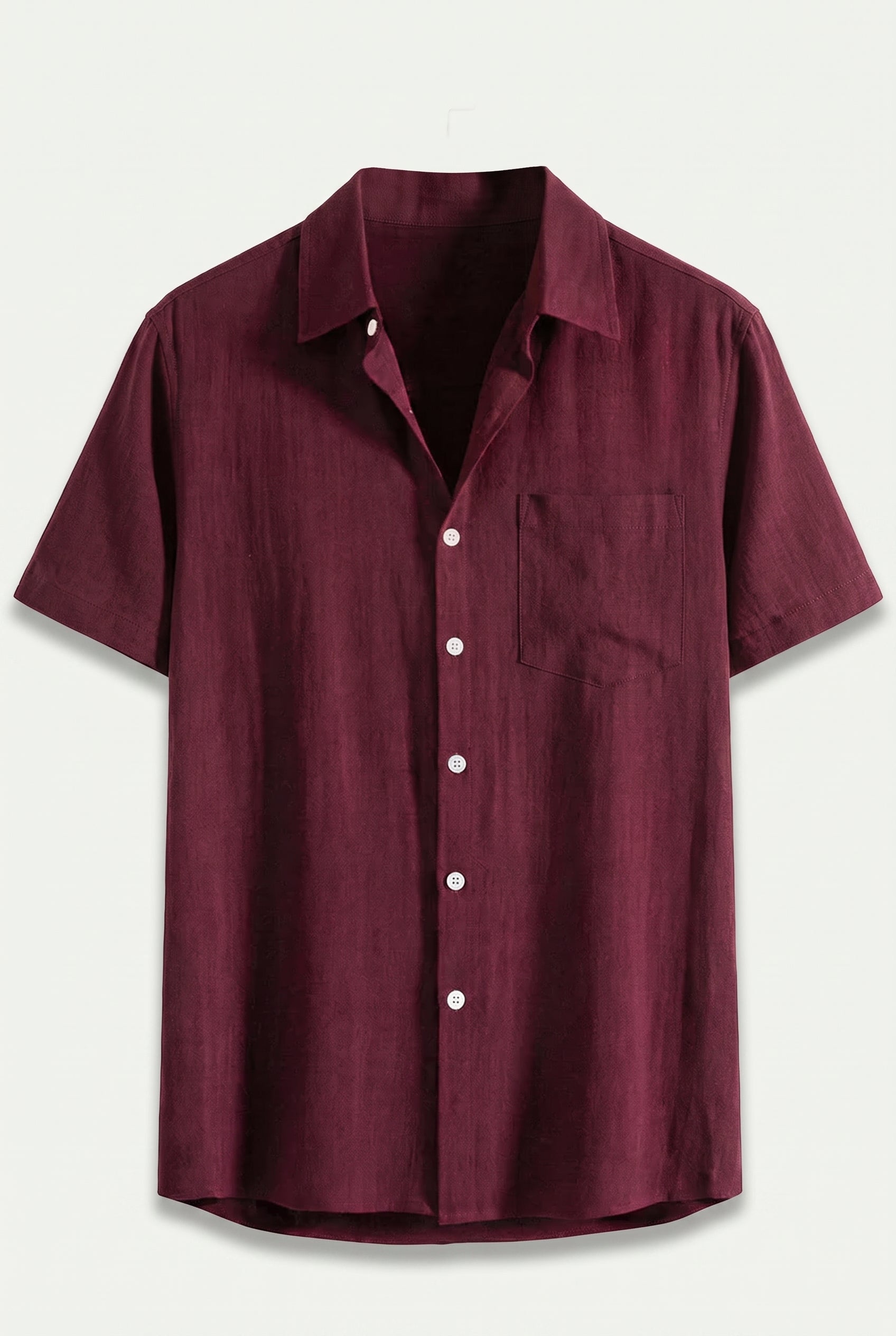 Linen Rayon Blend Up Shirt & Straight Leg Linen Pants Maroon