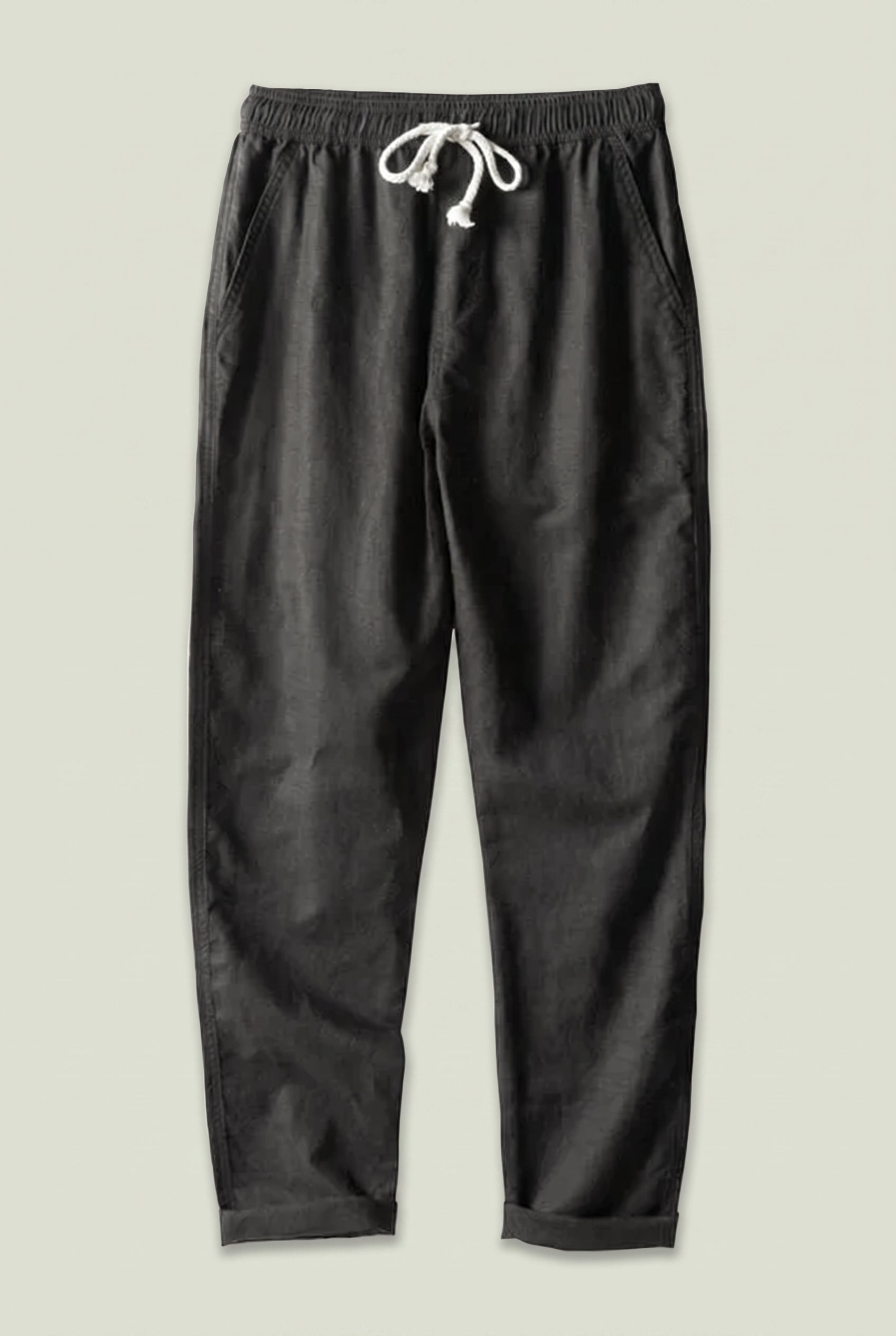 Linen Rayon Blend Up Shirt & Straight Leg Linen Pants Black
