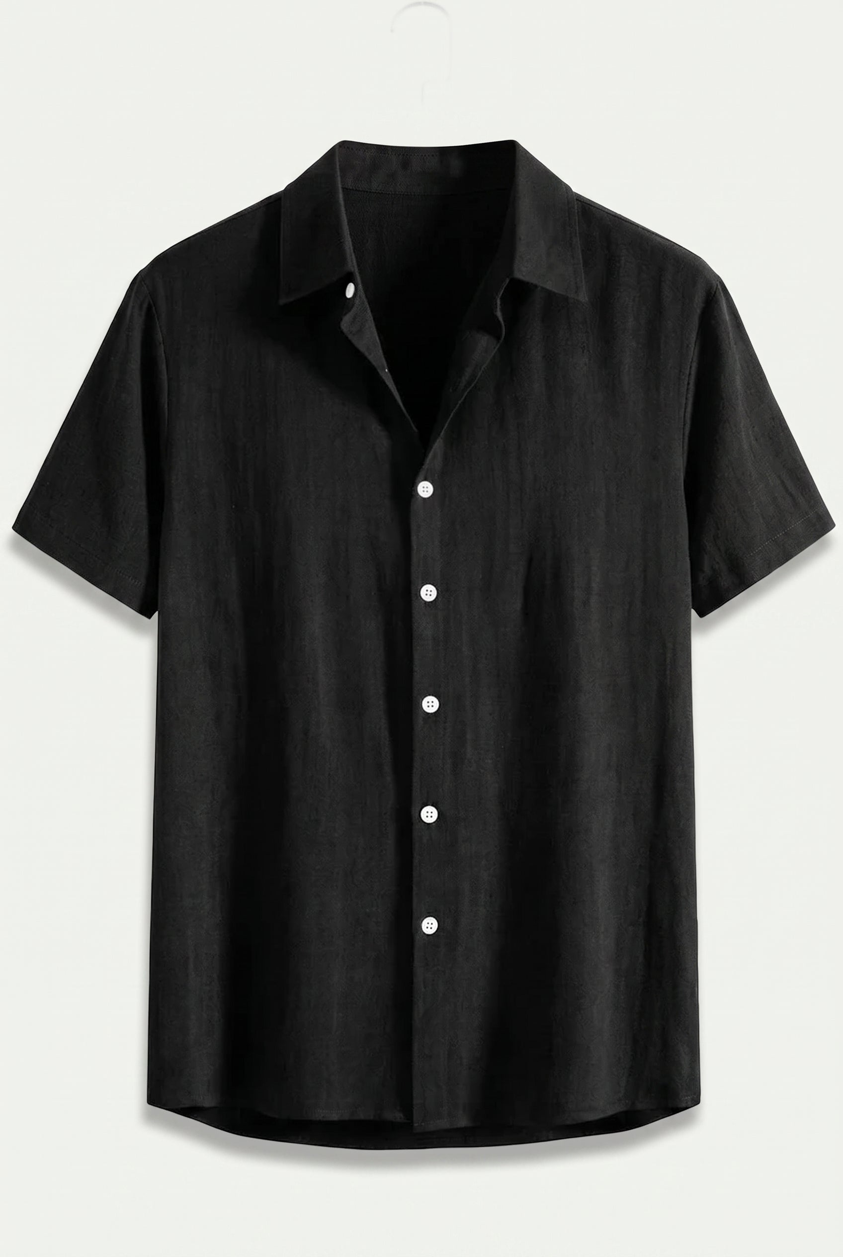 Linen Rayon Blend Up Shirt & Straight Leg Linen Pants Black