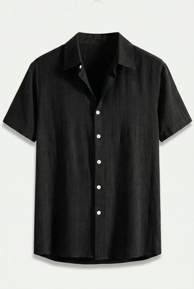 Linen Rayon Blend Button Up Shirt Black