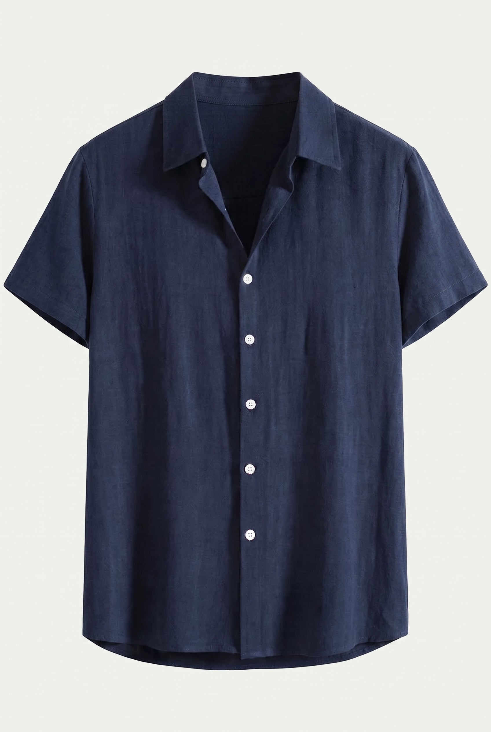 Linen Rayon Blend Button Up Shirt & Straight Leg Linen Pants Navy