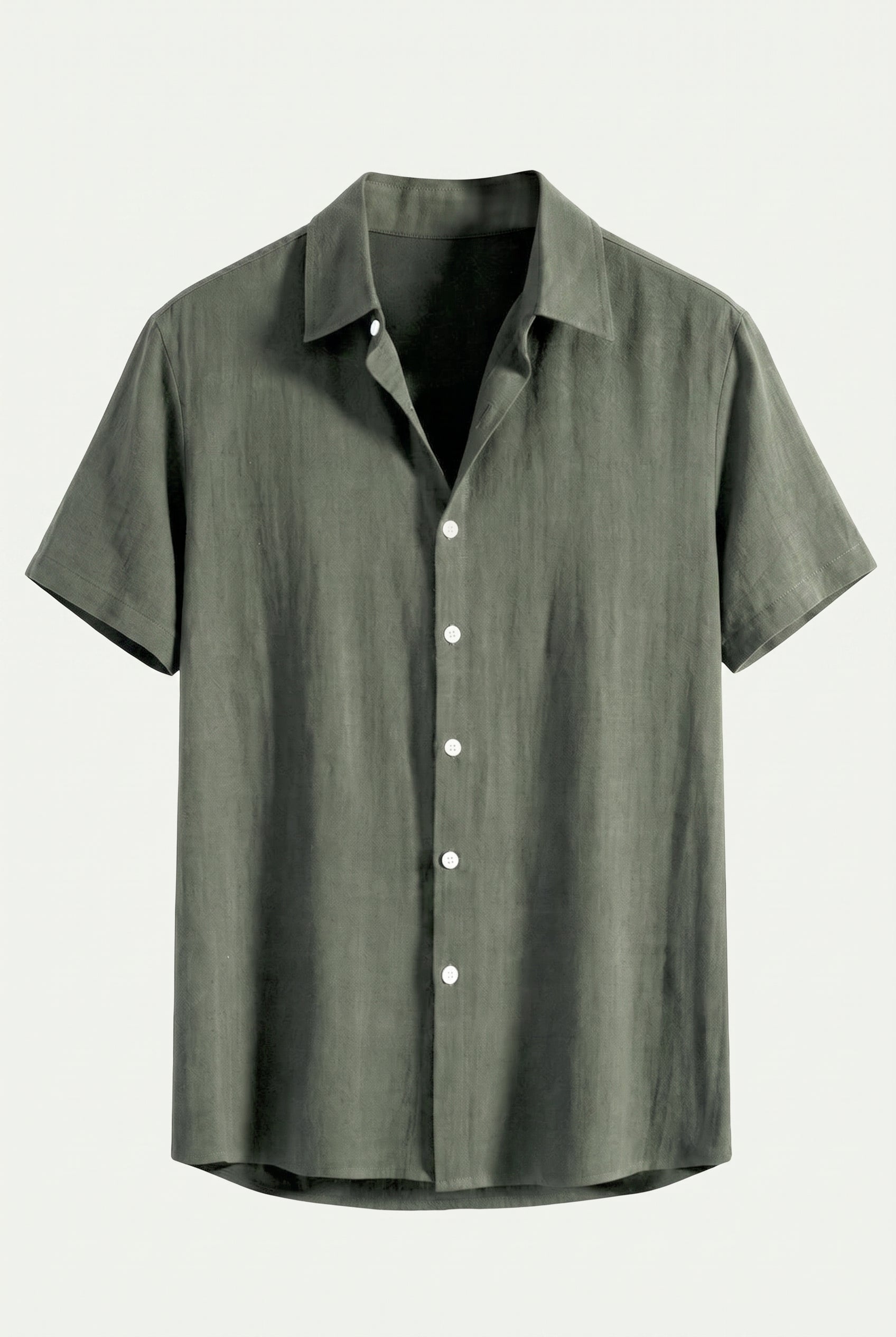 Linen Rayon Blend Up Shirt & Straight Leg Linen Pants Darkgreen