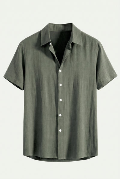 Linen Rayon Blend Button Up Shirt Darkgreen