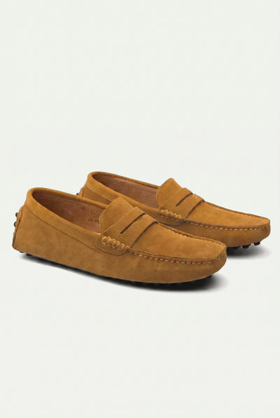 Suede Driver Loafers Caramel