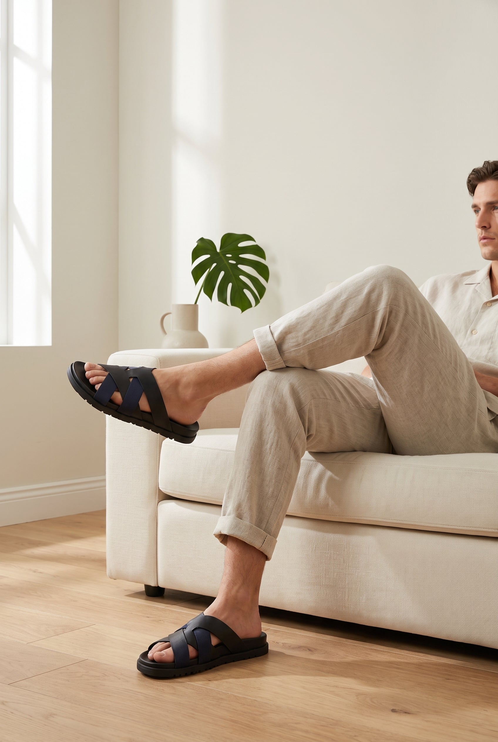 Mirsiani Leather Sandal Black Navy