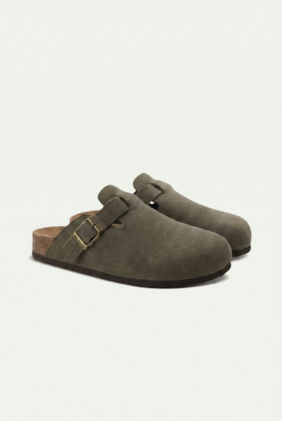 Old Money Suede Clogs Olive