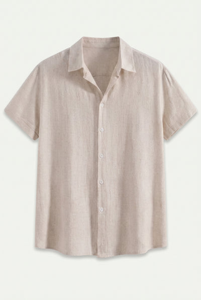 Linen Rayon Blend Button Up Shirt Beige