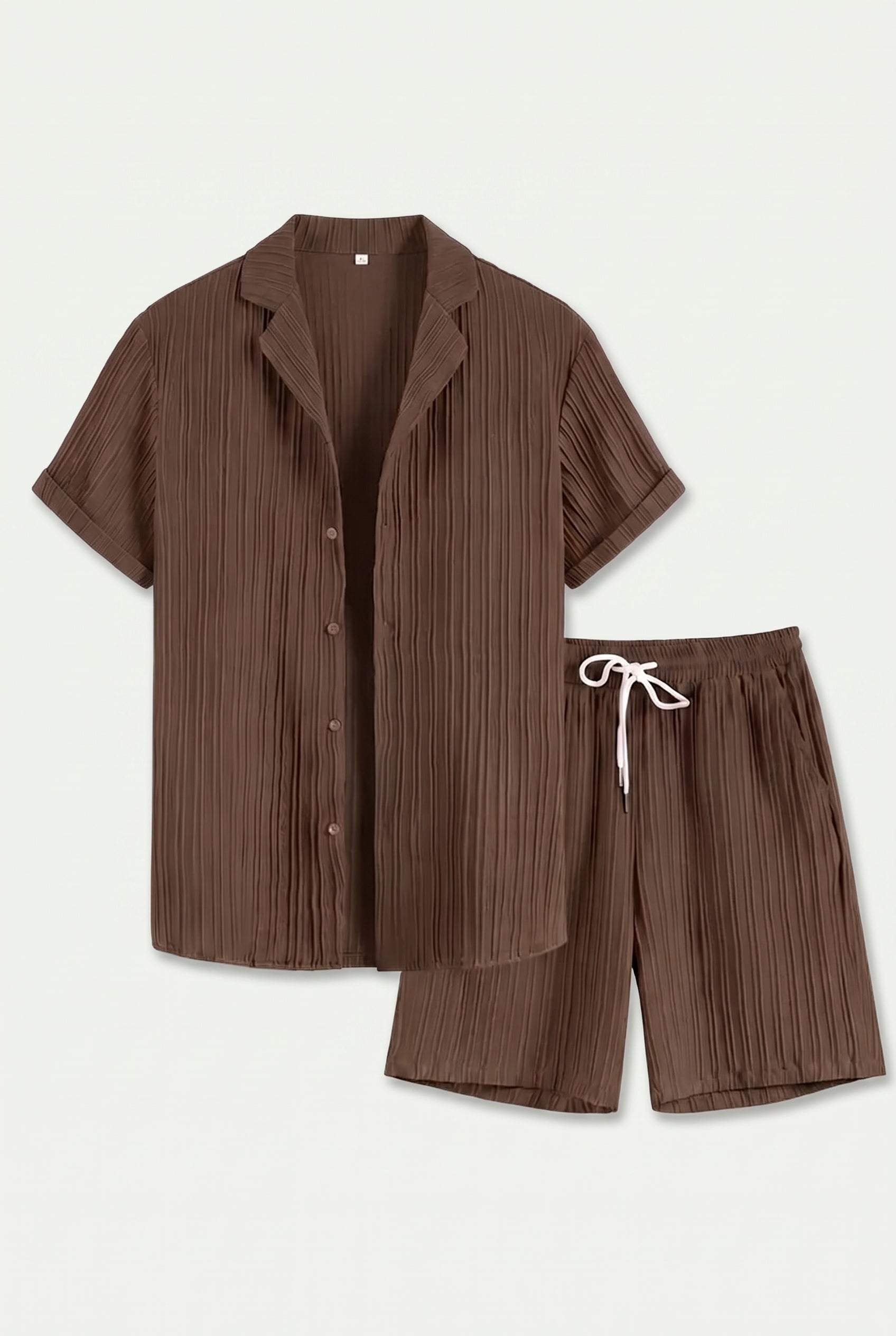 Linen Pleated Summer Set – Espresso Brown