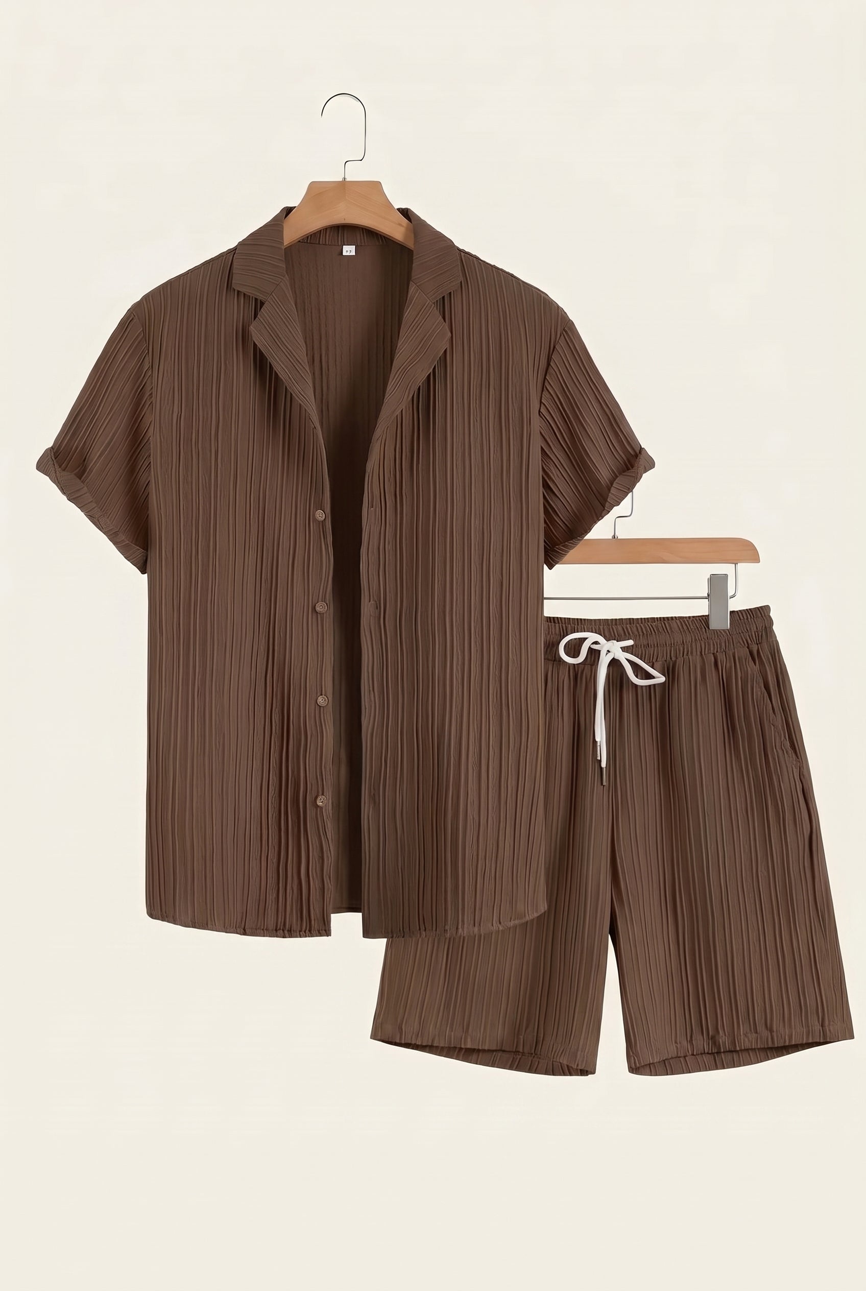 Linen Pleated Summer Set – Espresso Brown