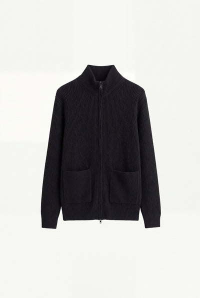 Mirsino Rib Knit Zip Cardigan Black