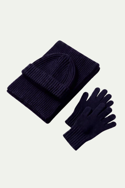 Dark Blue Merino Wool Winter Set