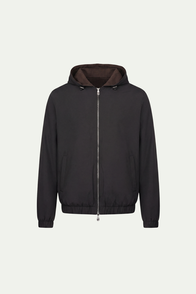 Reversible Hooded Wool City Jacket Black/Brown