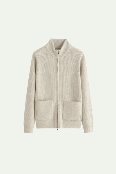 Mirsino Rib Knit Zip Cardigan Creme