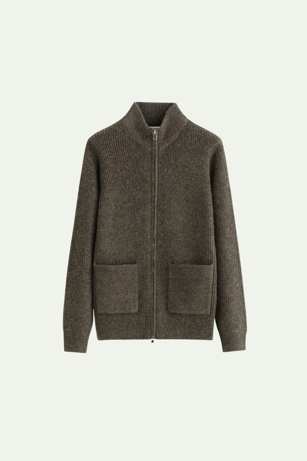 Mirsino Rib Knit Zip Cardigan Brown/Olive
