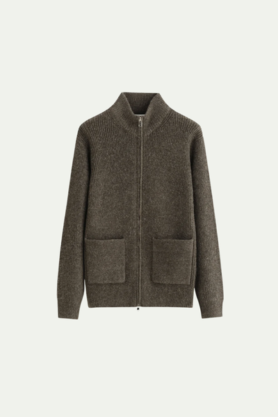 Mirsino Rib Knit Zip Cardigan Brown/Olive